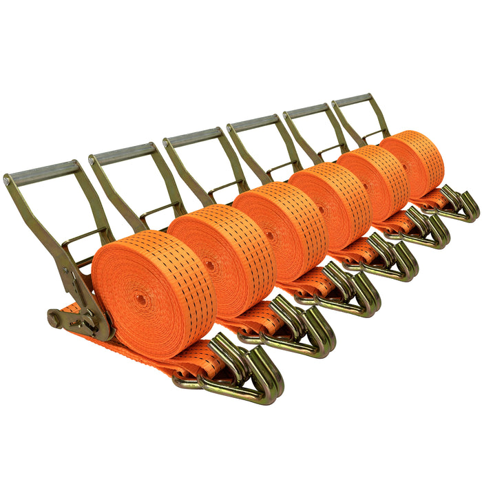 2" x16' Ratchet Straps Tie Down 8000LBS Break Strength, 2000 LBS Working Load, Double J Hook Heavy Duty Cargo Strap for Moving Appliances, Lawn Equipment, Trailer and Securing Cargo - 6 Pack