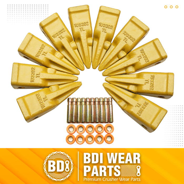 BDI Wear Parts 1U3202TL Hensley Style Bucket Teeth for Excavator Buckets Caterpillars Tractor Bucket Teeth for Skid Steer Loader Bucket (10 Pack)