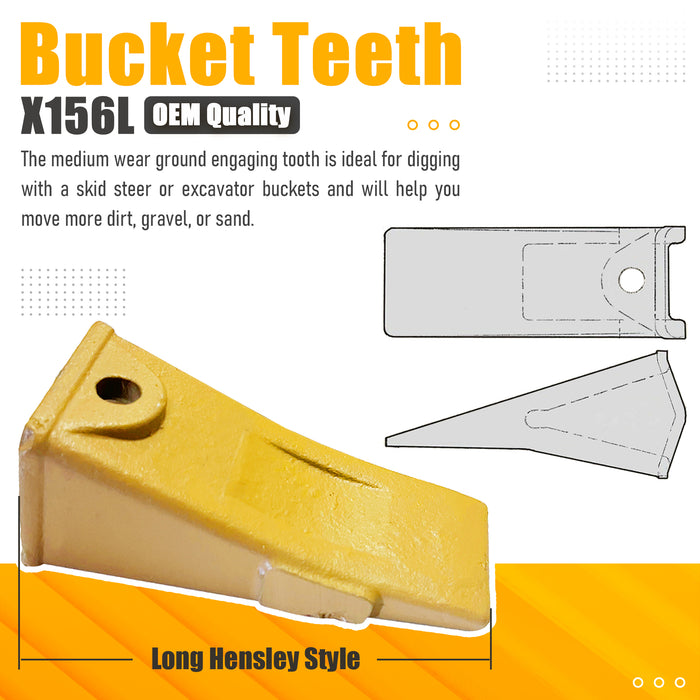 BDI Wear Parts 10 Pack X156L Dirt Teeth Hensley Style Bucket Teeth with 10 Pack P156 Pins for Skid Steer and Mini Excavators
