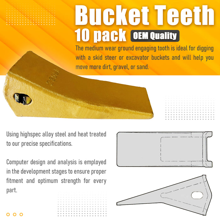 BDI Wear Parts 23 230 Series 230S Bucket Teeth Replacement Teeth for Bobcat Bucket Tooth with 23p Flex Pin for Hensley Excavator - 10 Pack