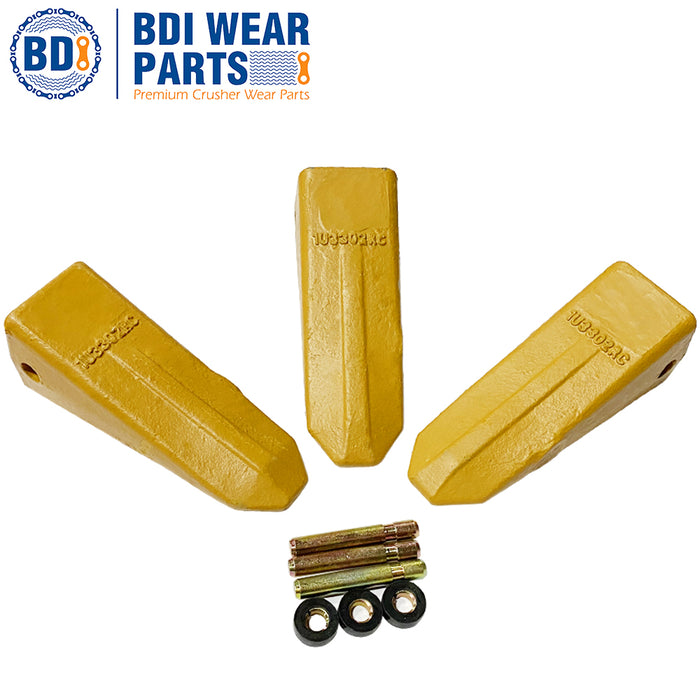 BDI Wear Parts 1U3302RC J300 Style Rock Chisel Bucket Teeth with Pins and Retainers for CAT- 3 Pack