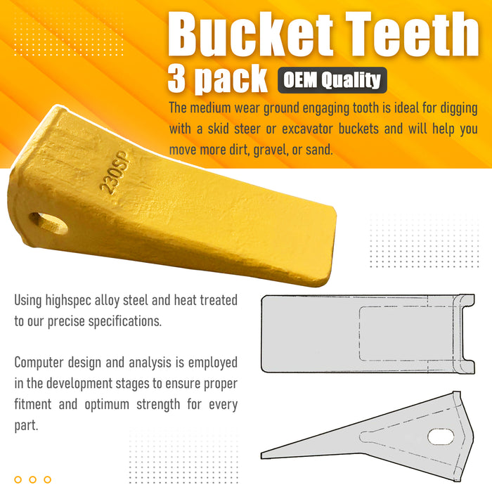 BDI WEAR PARTS Forged 230SP Bucket Teeth with TF23P Flex Pins For 23 & 230 Series skid steer loaders and excavators (3-PACK)