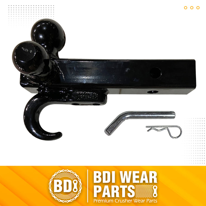 BDI Wear Parts 2" Trailer Receiver Hitch Tri Ball Mount with Hook and Pin, Sized 1-7/8"(MAX GTW 2000 lbs), 2" (MAX GTW 6000 lbs), 2-5/16" (MAX GTW 7500 lbs) Black Plated Balls, Hitch Ball, Tow Hitch