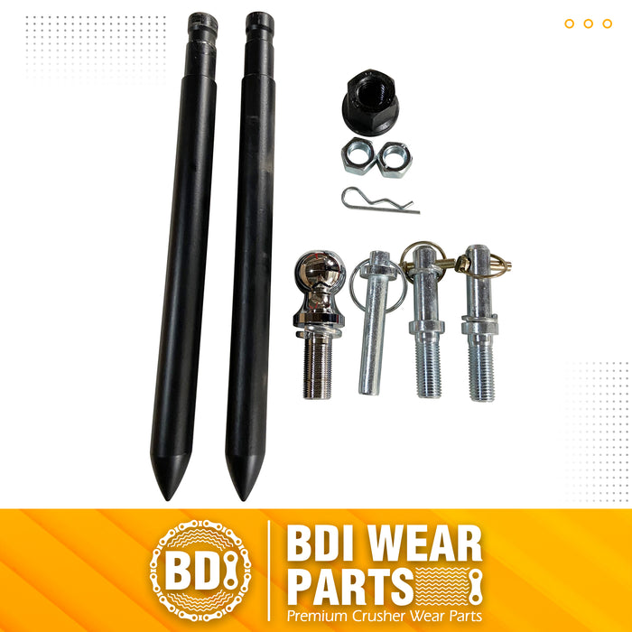 BDI Wear Parts Heavy Duty 3 Point Hitch Receiver with 48” Hay Bale Spear and 2 Stabilizers Spear, 3000lbs Capacity 2" Trailer Hitch for Category 1 Tractors with Trailer Ball Gooseneck Drawbar