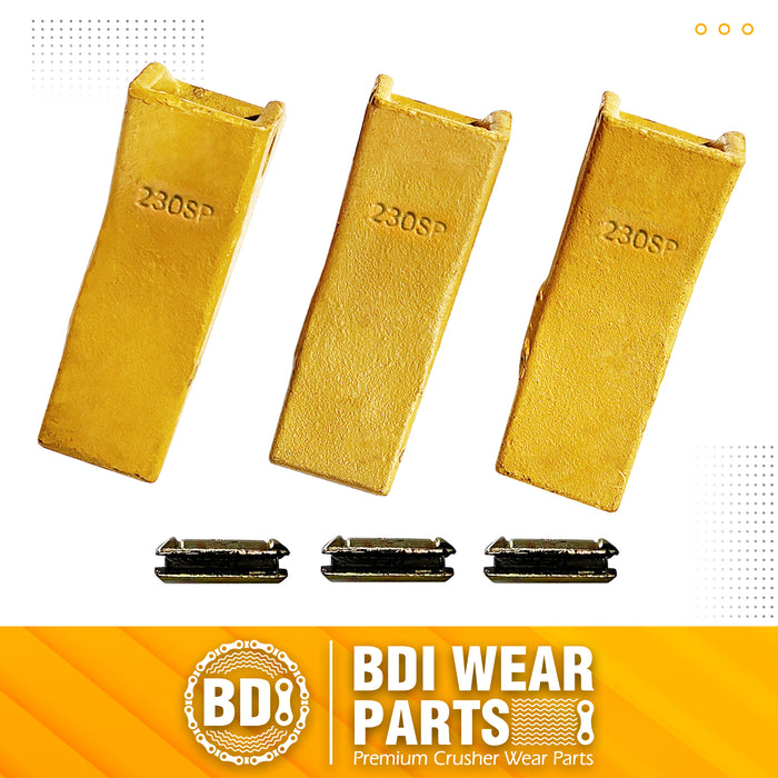 BDI WEAR PARTS Forged 230SP Bucket Teeth with TF23P Flex Pins For 23 & 230 Series skid steer loaders and excavators (3-PACK)