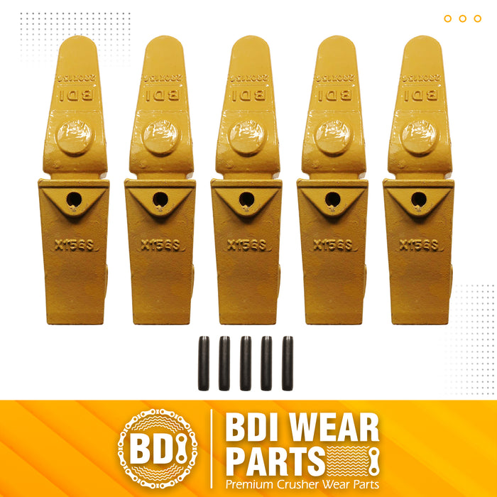 BDI Wear Parts Assembly 230X156 Backhoe Shank / X156S Bucket Teeth / P156 Flex Pin Bobcat Skid Steer Caterpillar Style for Mini Excavator - 5 Set