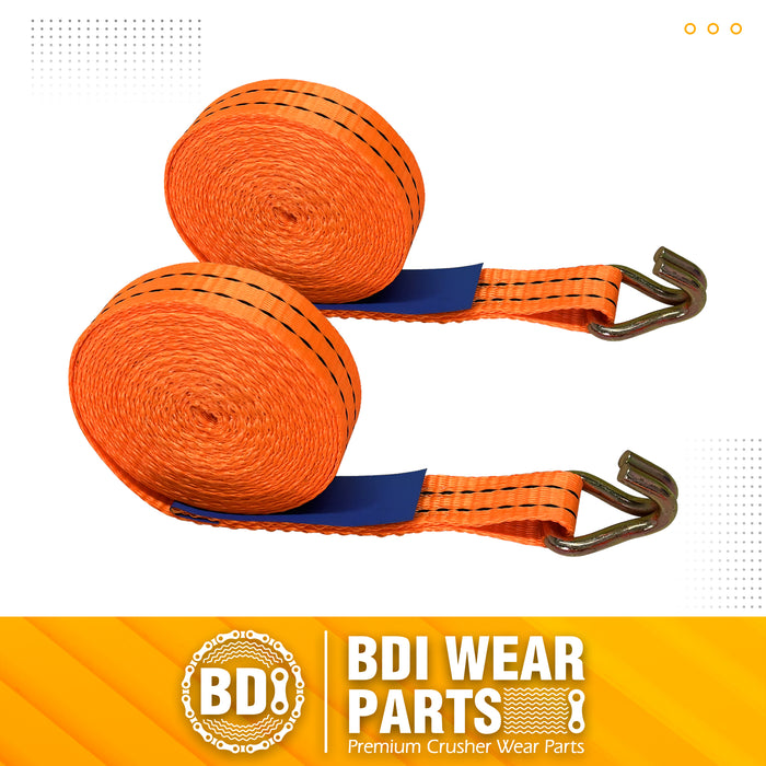 BDI Wear Parts 1" x9.5' Ratchet Straps Tie Down 2000LBS Break Strength, 600 LBS Working Load, Double J Hook Heavy Duty Cargo Strap for Heavy Duty, for Moving Appliances - 2 Pack