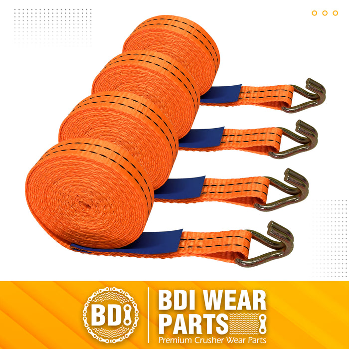 BDI Wear Parts 1" x16' Ratchet Straps Tie Down 2000LBS Break Strength, 600 LBS Working Load, Double J Hook Heavy Duty Cargo Strap for Moving Lawn Equipment, Hauling, Trailer and Motorcycles - 4 Pack