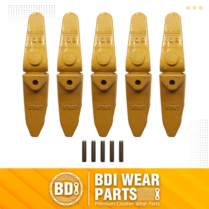 BDI Wear Parts Assembly 230X156 Backhoe Shank / X156T Bucket Teeth / P156 Flex Pin Bobcat Skid Steer Caterpillar Style for Mini Excavator - 5 Set