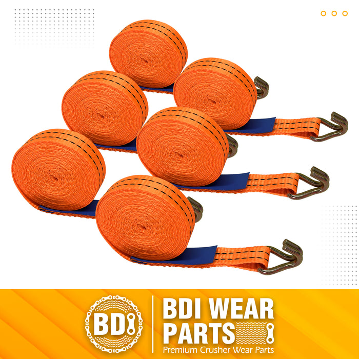 BDI Wear Parts 1" x16' Ratchet Straps Tie Down 2000LBS Break Strength, 600 LBS Working Load, Double J Hook Heavy Duty Cargo Strap for Moving Appliances, Motorcycles and Securing Cargo - 6 Pack