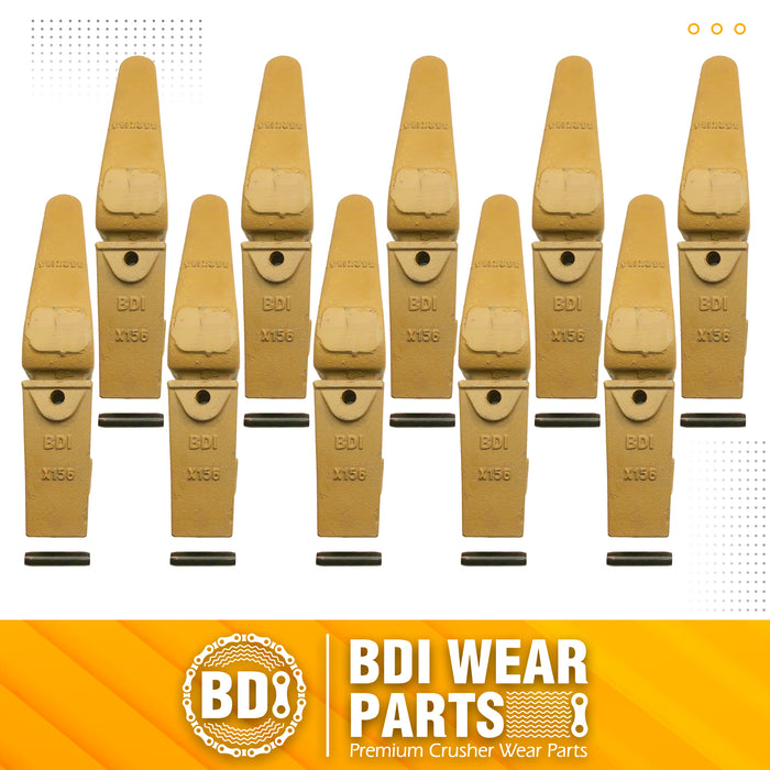 BDI Wear Parts Assembly Adapter 552X156 Bolt On Shank / X156 Bucket Teeth / P156 Flex Pin for Bobcat Skid Steer Caterpillar Hensley Style Mini Excavator - 10 Set