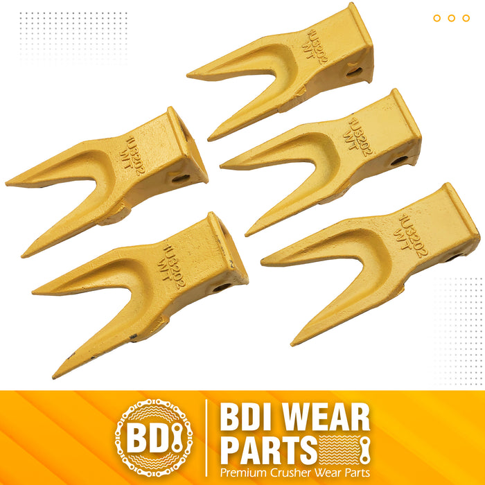 BDI Wear Parts 1U3202WTL Hensley Style Bucket Teeth for Excavator Buckets Caterpillars Tractor Backhoe Bucket Teeth for Skid Steer (5 Pack)