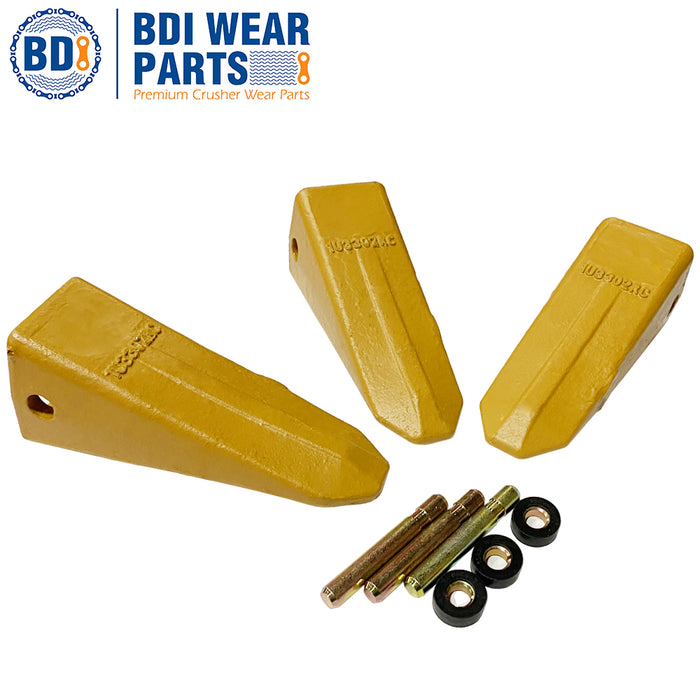 BDI Wear Parts 1U3302RC J300 Style Rock Chisel Bucket Teeth with Pins and Retainers for CAT- 3 Pack