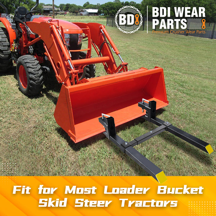 BDI Wear Parts 43" Pallet Forks 2000 Lbs Capacity Max Tractor Forks Heavy-Duty Front Loader Forks Pallet Forks for Loader Bucket Skid Steer Tractor Bucket Forks (2000 Lbs & Stabilizer Bar)
