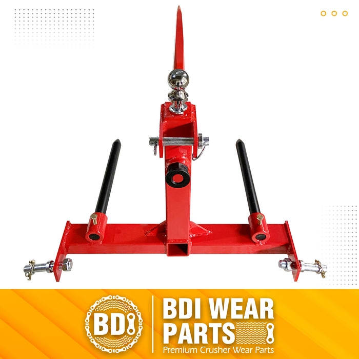 BDI Wear Parts Heavy Duty 3 Point Hitch Receiver with 48” Hay Bale Spear and 2 Stabilizers Spear, 3000lbs Capacity 2" Trailer Hitch for Category 1 Tractors with Trailer Ball Gooseneck Drawbar