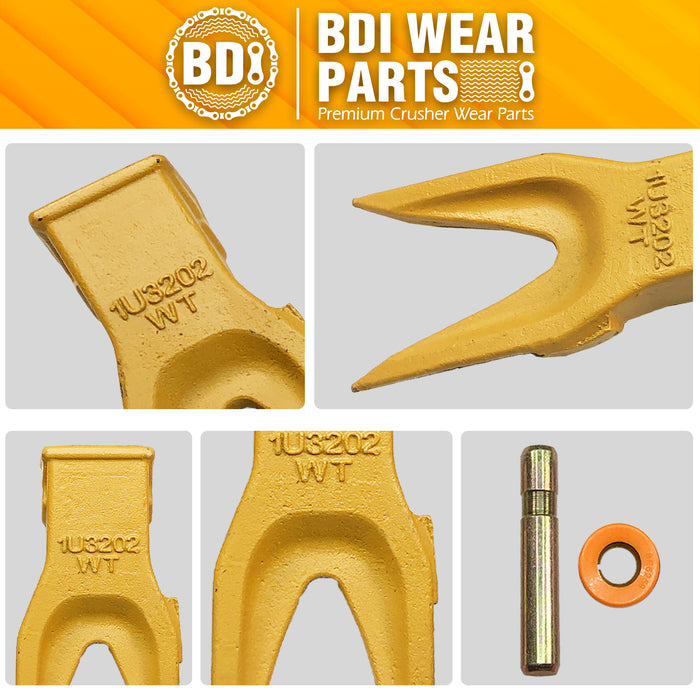 BDI Wear Parts 1U3202WTL Hensley Style Bucket Teeth for Excavator Buckets Caterpillars Tractor Bucket Teeth for Loader Skid Steer (10 Pack)