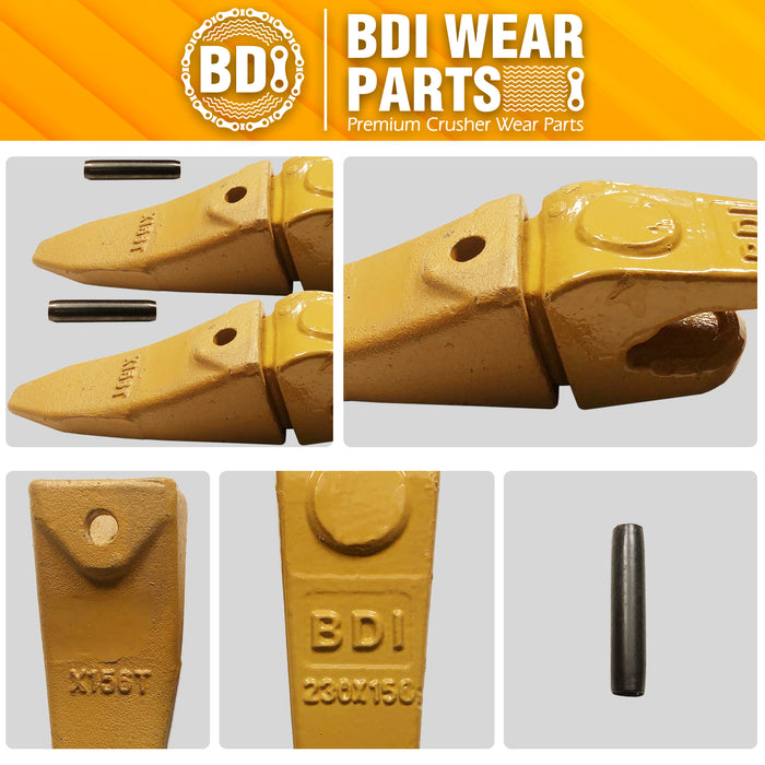 BDI Wear Parts Assembly 230X156 Backhoe Shank / X156T Bucket Teeth / P156 Flex Pin Bobcat Skid Steer Caterpillar Style for Mini Excavator - 5 Set