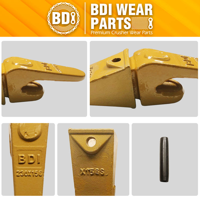BDI Wear Parts Assembly 230X156 Backhoe Shank / X156S Bucket Teeth / P156 Flex Pin Bobcat Skid Steer Caterpillar Style for Mini Excavator - 1 Set