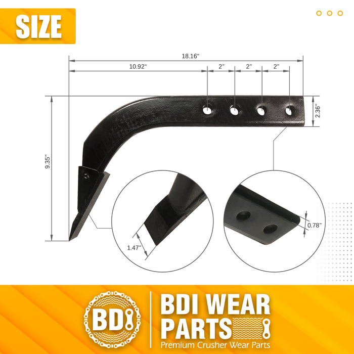 BDI Wear Parts Box Blade Ripper Shank, 18" Box Blade Ripper Teeth with Adjustable 4 Holes Shanks, Rippers/Scarifier Tooth for Replacement, Tilling, Digging - 5 PK