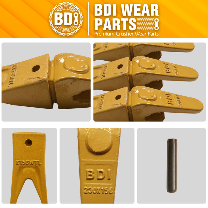 BDI Wear Parts Assembly 230X156 Backhoe Shank / X156WTL Bucket Teeth / P156 Flex Pin Bobcat Skid Steer Caterpillar Style for Mini Excavator - 1 Set