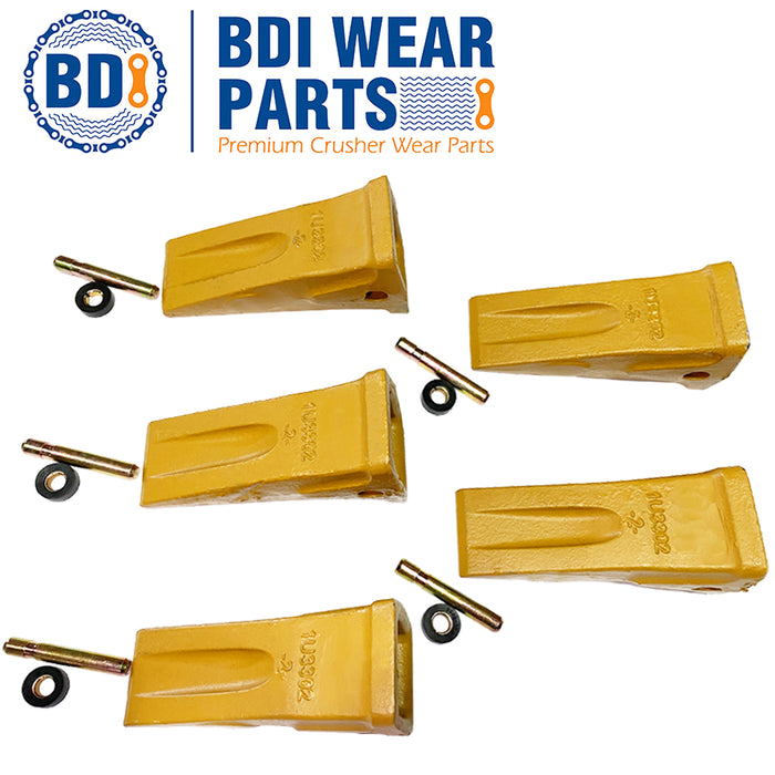 BDI Wear Parts 1U3302 CAT Caterpillar Style 5 Pack Long Tip Bucket Teeth with Pins and Retainers