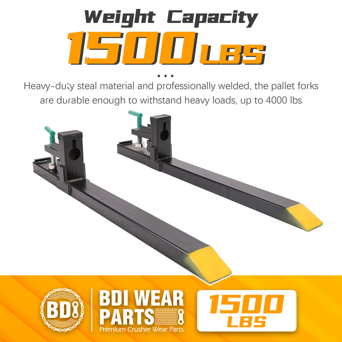 BDI Wear Parts 43" Total Length 1500 Lbs Pallet Forks Chain Heavy-Duty Front Loader Forks Pallet Forks for Loader Bucket Skid Steer Tractor Without Bar