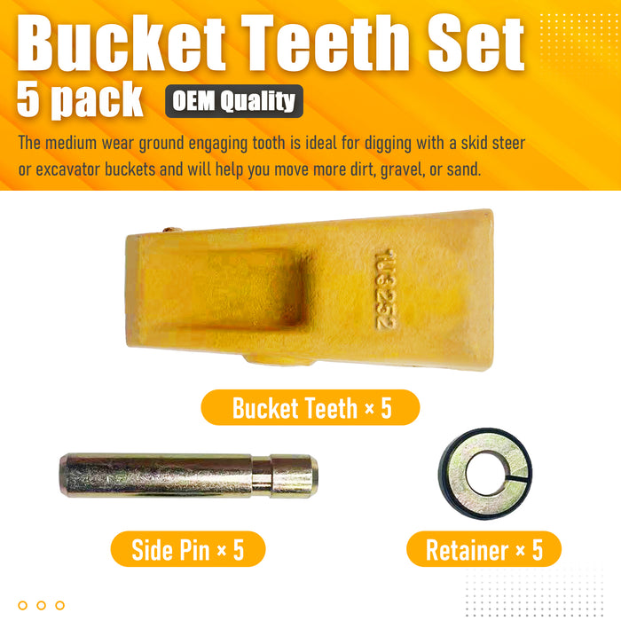 5 - CAT Style Backhoe/Loader Bucket Dirt Teeth w pins & retainers - 1U3252