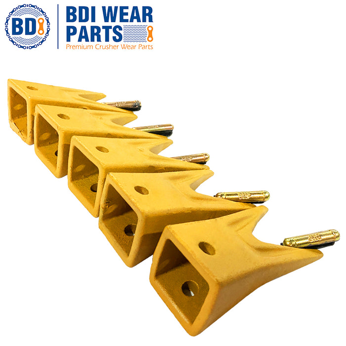 BDI Wear Parts X156WTL Twin Tiger Hensley Style Bucket Teeth 5 Pack with Flex Pins Weld On Adapter