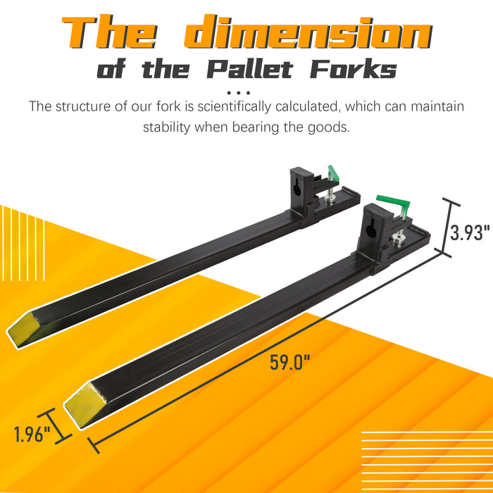 BDI Wear Parts 60" Total Length 4000 Lbs Pallet Forks Chain Heavy-Duty Front Loader Forks Pallet Forks for Loader Bucket Skid Steer Tractor Without Bar