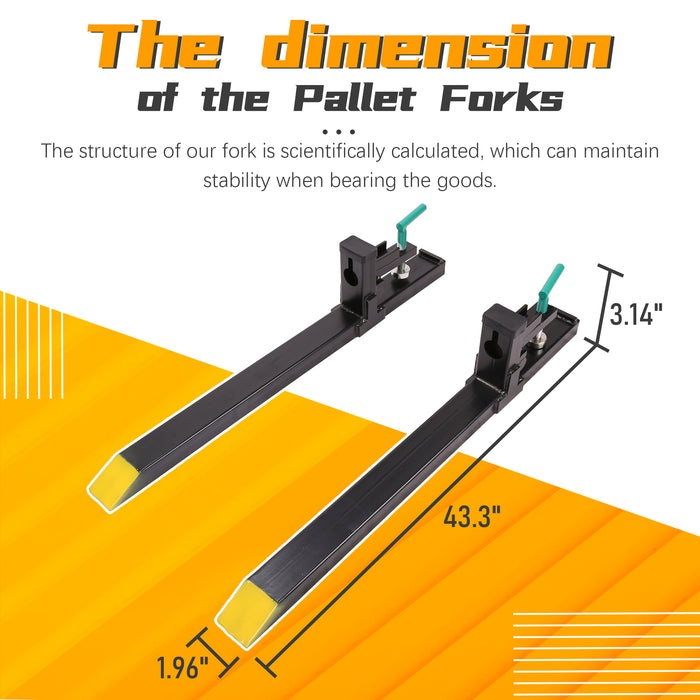 BDI Wear Parts 43" Total Length 1500 Lbs Pallet Forks Chain Heavy-Duty Front Loader Forks Pallet Forks for Loader Bucket Skid Steer Tractor Without Bar
