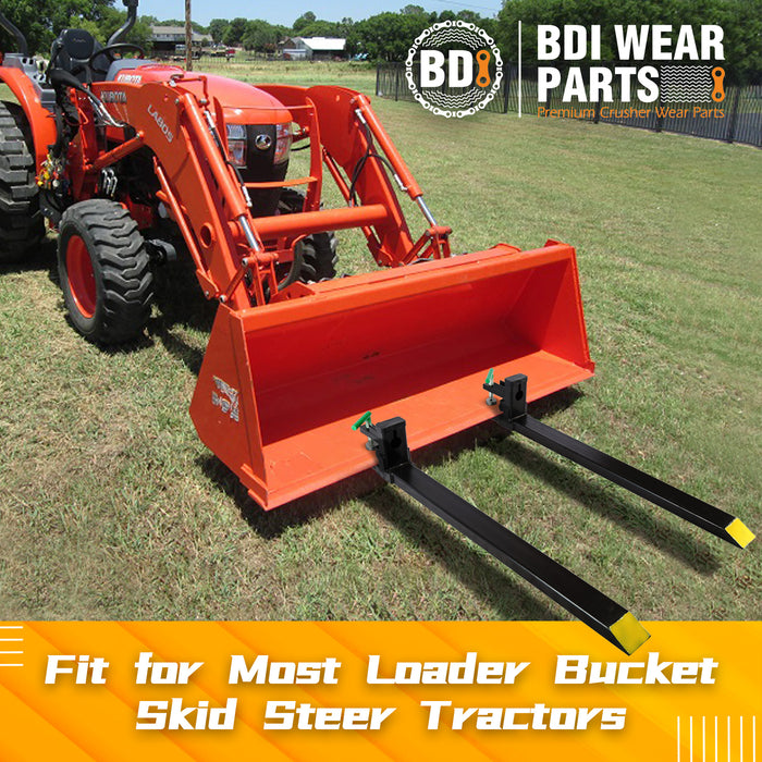 BDI Wear Parts 60" Total Length 4000 Lbs Pallet Forks Chain Heavy-Duty Front Loader Forks Pallet Forks for Loader Bucket Skid Steer Tractor Without Bar