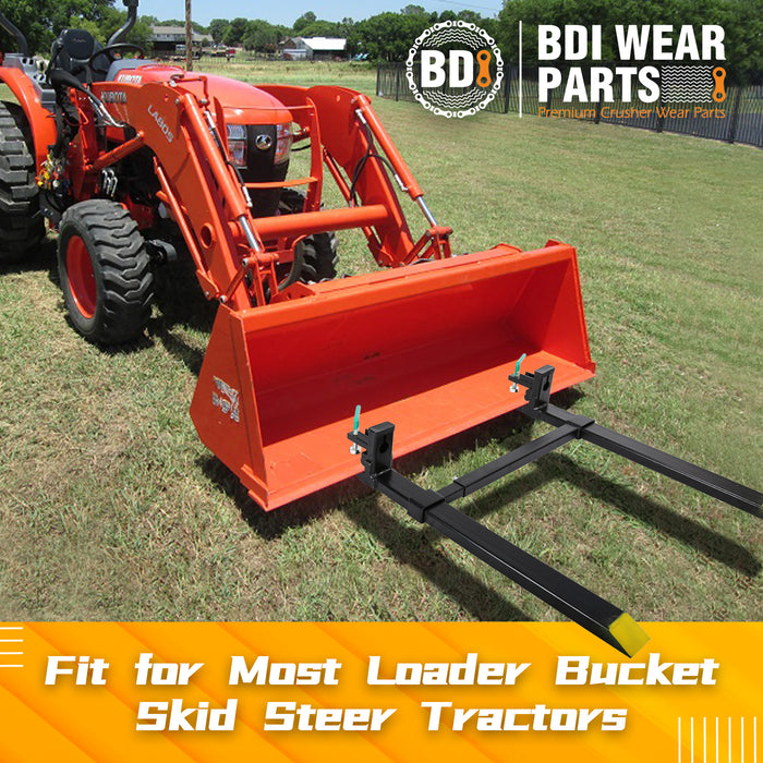 BDI Wear Parts 60" Length 4000 Lbs Pallet Forks Chain Heavy-Duty Front Loader Forks for Loader Bucket Skid Steer Tractor with Adjustable stabilizer Bar