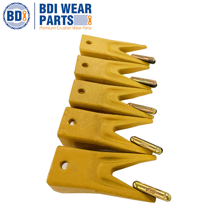 BDI Wear Parts X156WTL Twin Tiger Hensley Style Bucket Teeth 5 Pack with Flex Pins Weld On Adapter