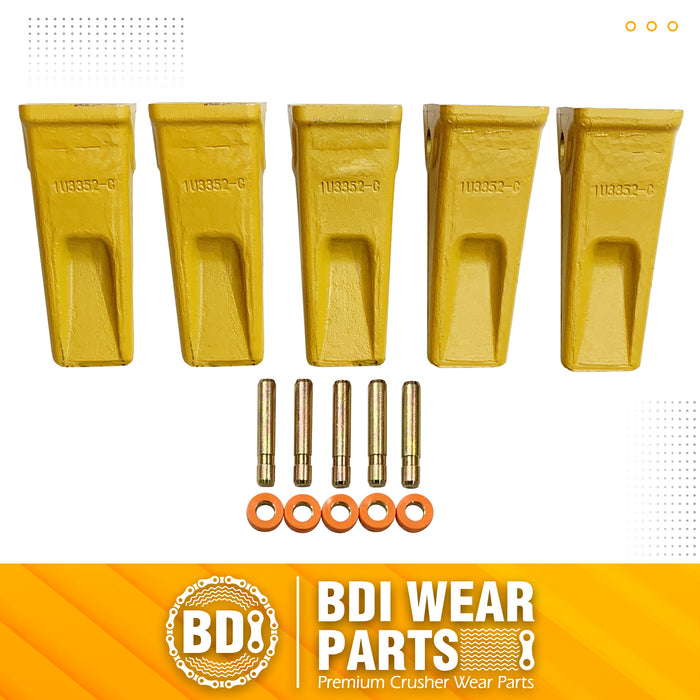 BDI Wear Parts 5 Pack Forged Caterpillar J350 Style Bucket Dirt Teeth w/Pins 8E6358 & 8E6359 Retainers - 1U3352 (5)