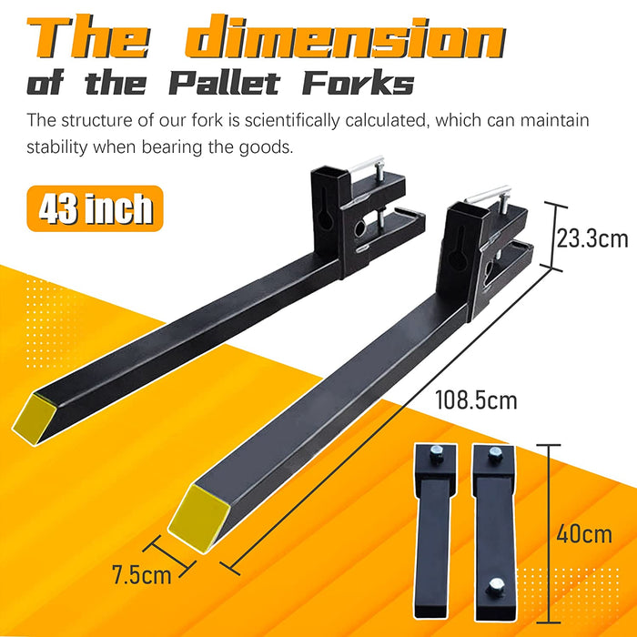 BDI Wear Parts 43" Total Length 1500 Lbs Pallet Forks Chain Heavy-Duty Front Loader Forks Pallet Forks for Loader Bucket Skid Steer Tractor with Bar